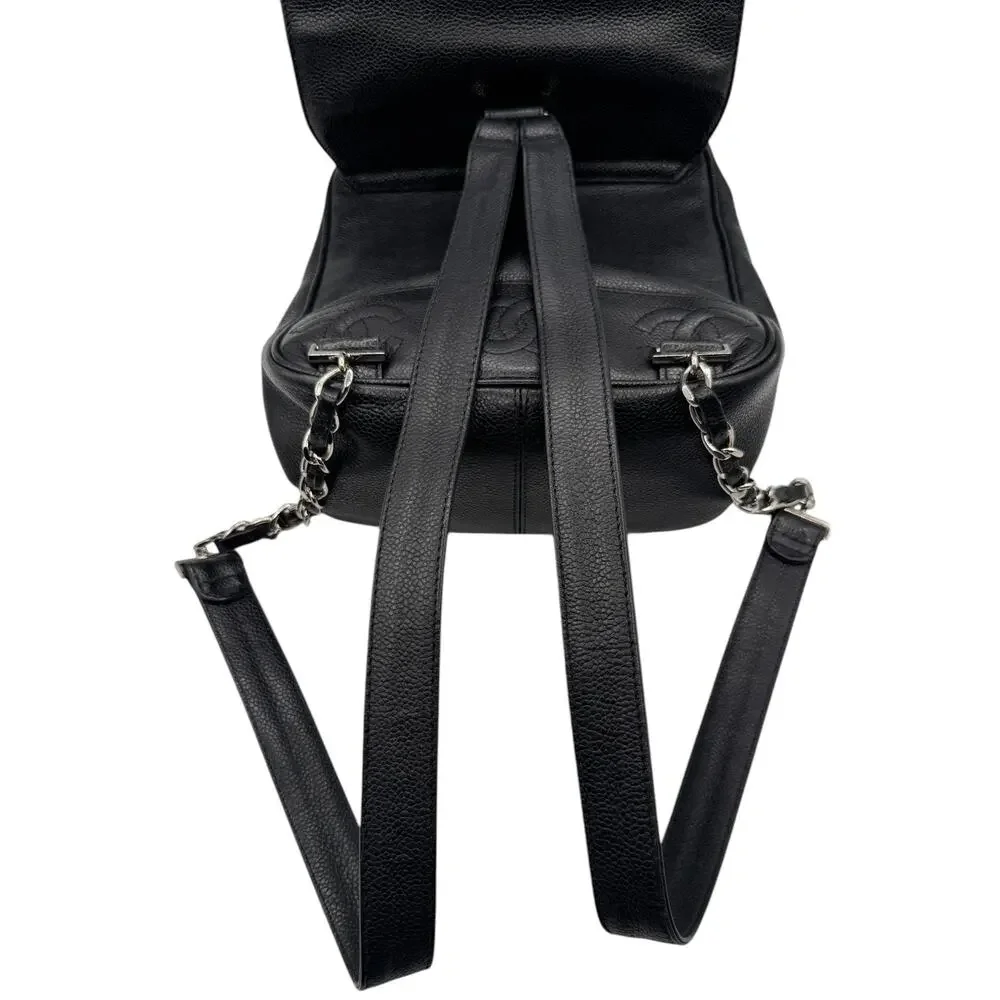 Chanel 1996-1997 Black Caviar Triple CC Backpack - Silver Hardware *RARE*